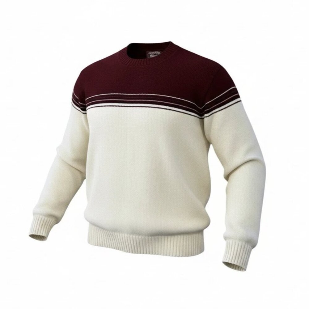 Vintage Winter Harbor Knit Sweater Mens XL Burgundy Cream USA Made 80s 90s